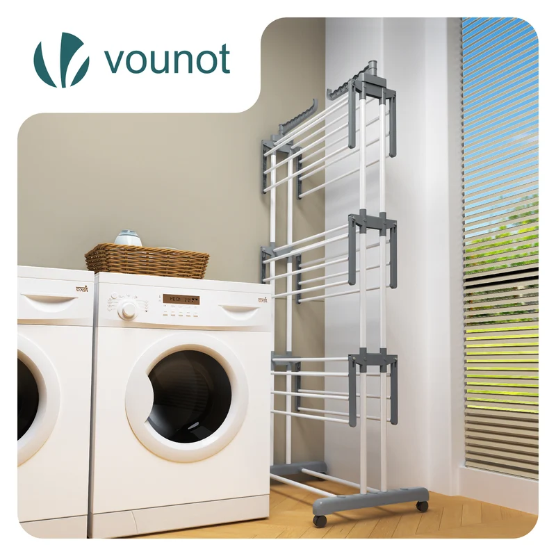 Sechoir a linge etendoir 4 niveaux 126x63x170cm gris-blanc