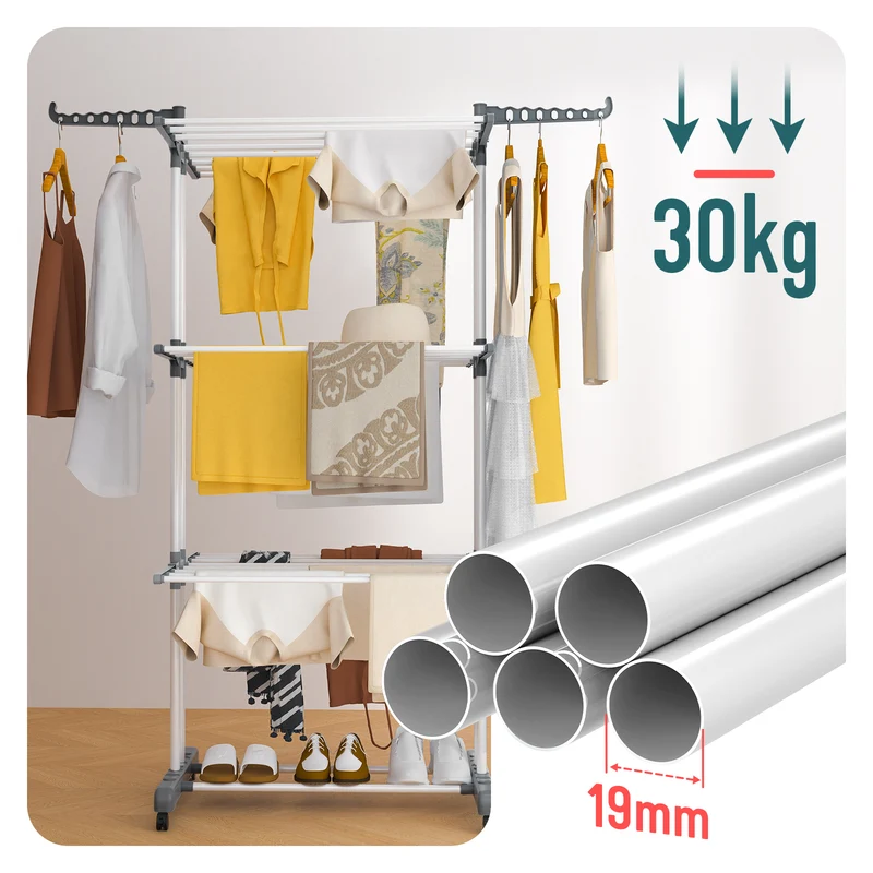 Sechoir a linge etendoir 4 niveaux 126x63x170cm gris-blanc