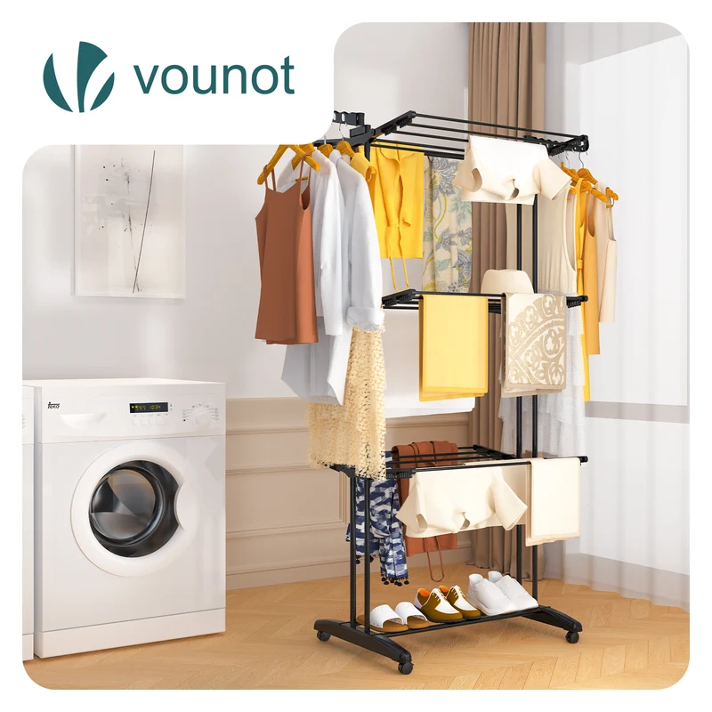 Sechoir a linge etendoir renforce 4 niveaux 125x62x173cm noir