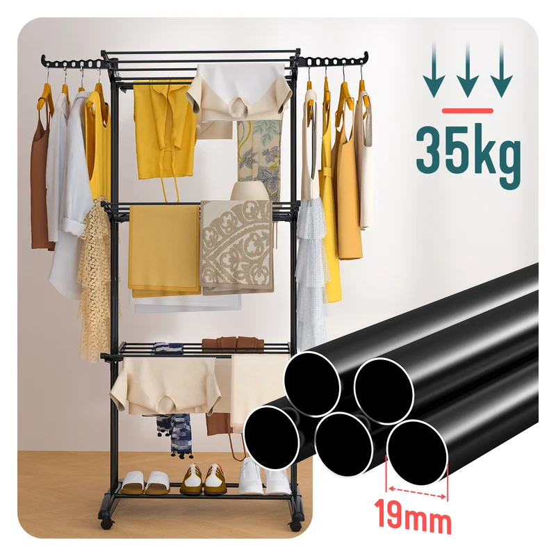 Sechoir a linge etendoir renforce 4 niveaux 125x62x173cm noir