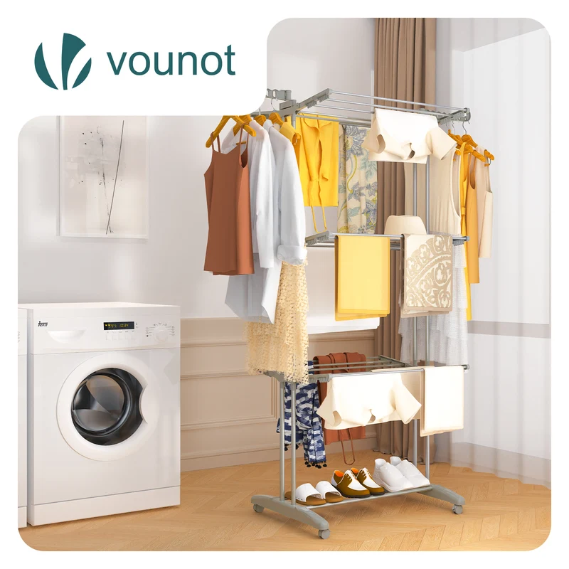 Sechoir a linge etendoir renforce 4 niveaux 125x62x173cm gris
