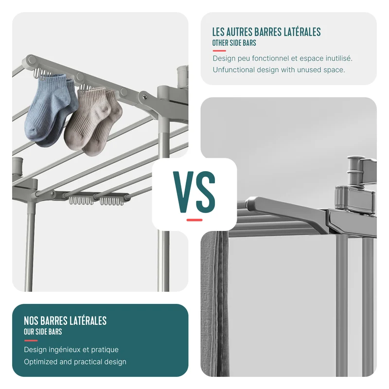 Sechoir a linge etendoir renforce 4 niveaux 125x62x173cm gris
