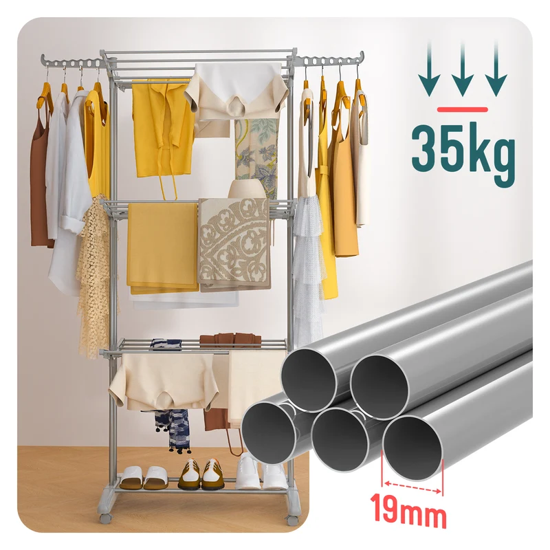 Sechoir a linge etendoir renforce 4 niveaux 125x62x173cm gris