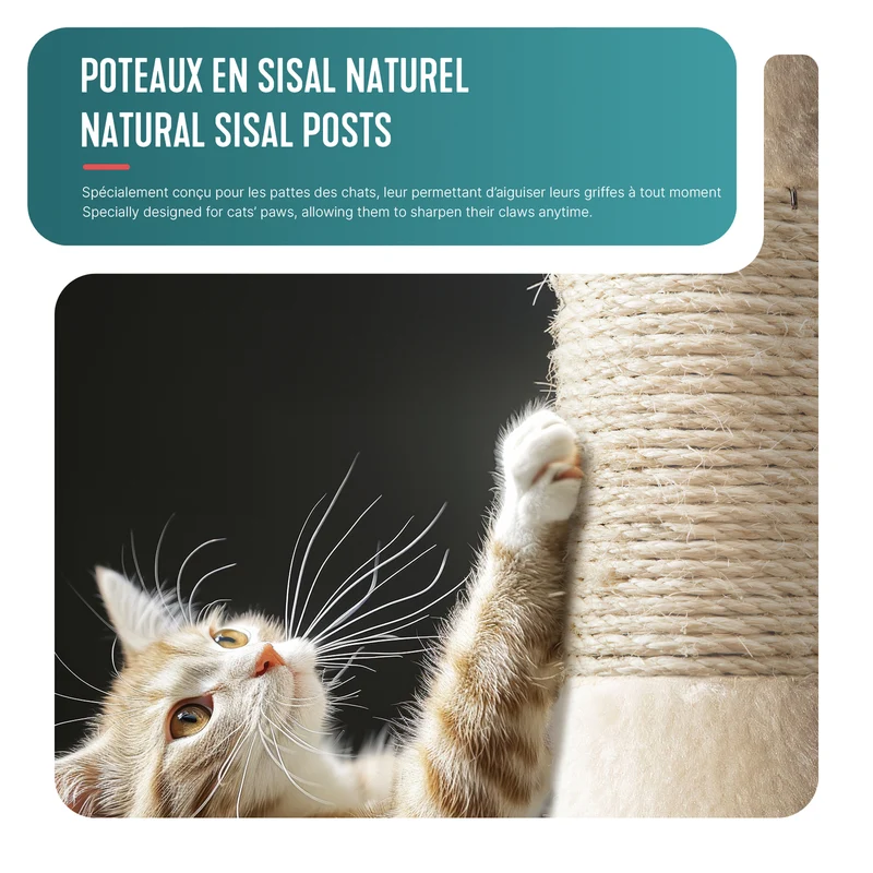Arbre a chat 155cm multi niveaux Griffoir et niche Beige