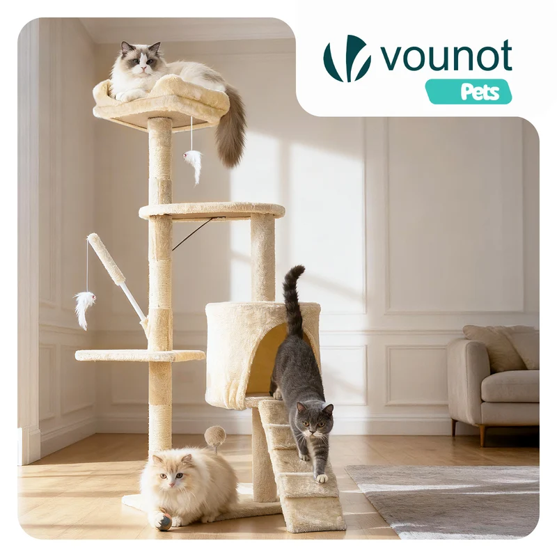 Arbre a chat 112cm multi niveaux Griffoir et niche Beige