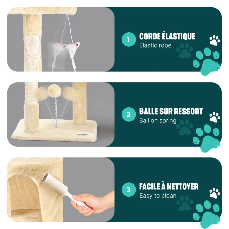 Arbre a chat 112cm multi niveaux Griffoir et niche Beige