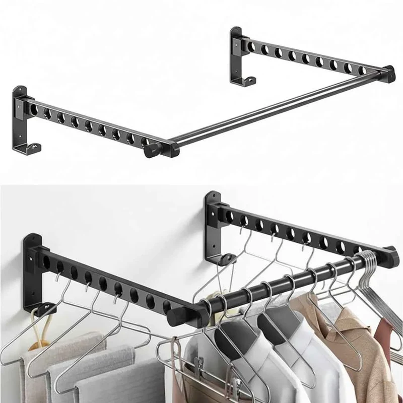 Étendoir à linge mural rabattable double barre pliable