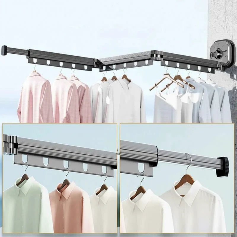 Étendoir à linge mural rétractable aluminium ventouse