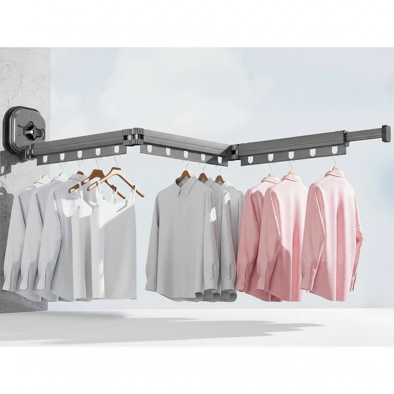 Étendoir à linge mural rétractable aluminium ventouse