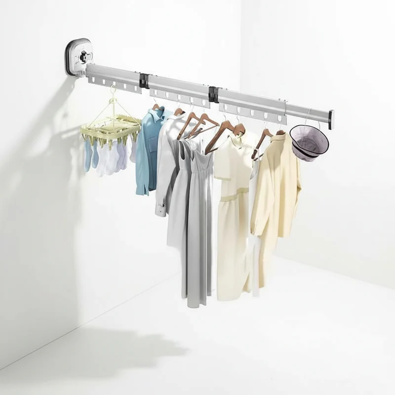Étendoir à linge mural rétractable aluminium ventouse