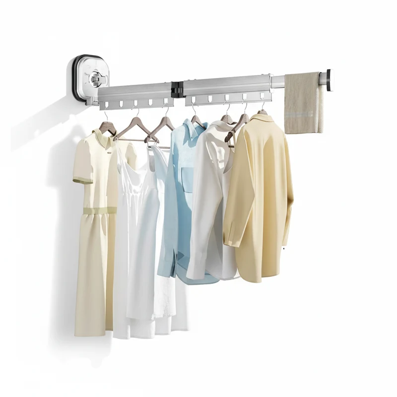 Étendoir à linge mural rétractable aluminium ventouse