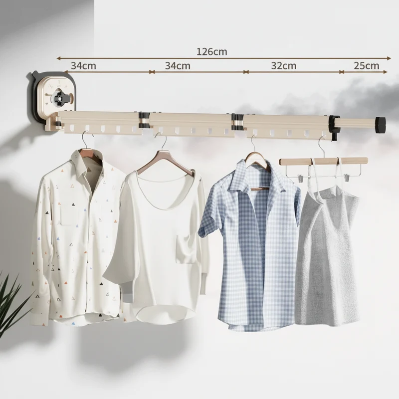 Étendoir à linge mural rétractable en aluminium