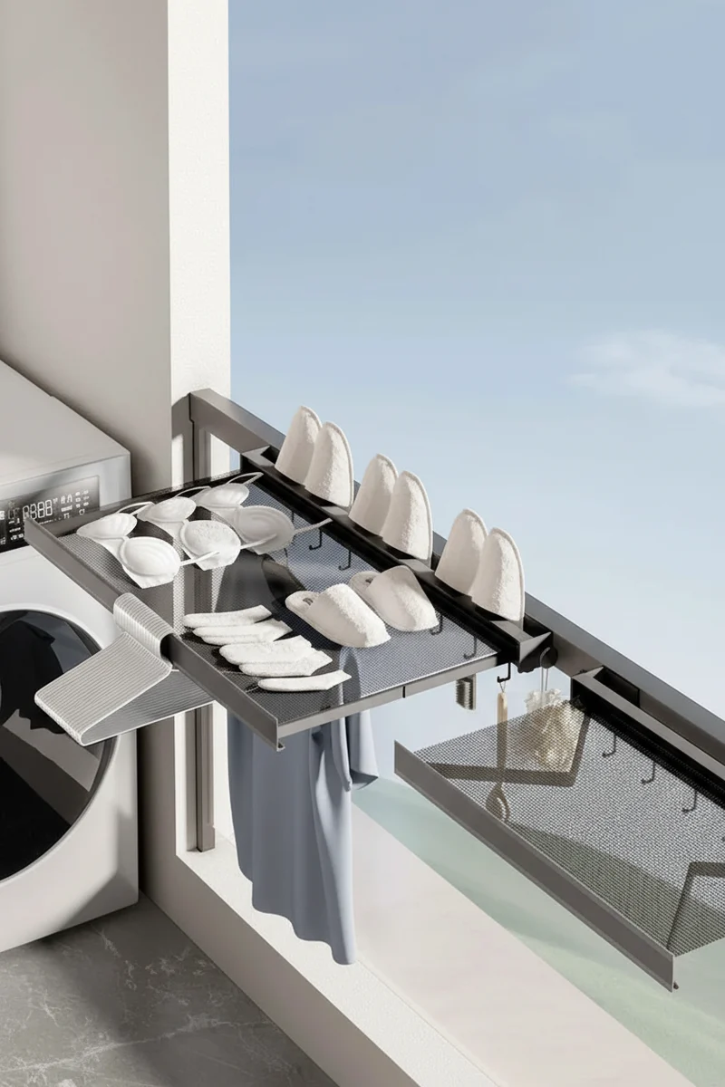 Étendoir à linge mural rétractable en aluminium pliable