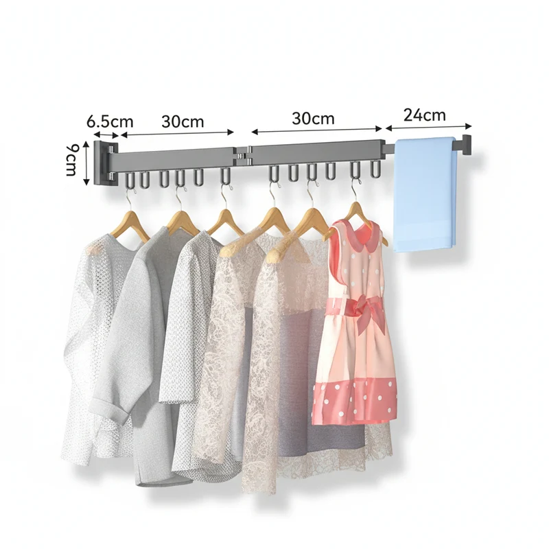 Étendoir à linge mural rétractable en aluminium pliable