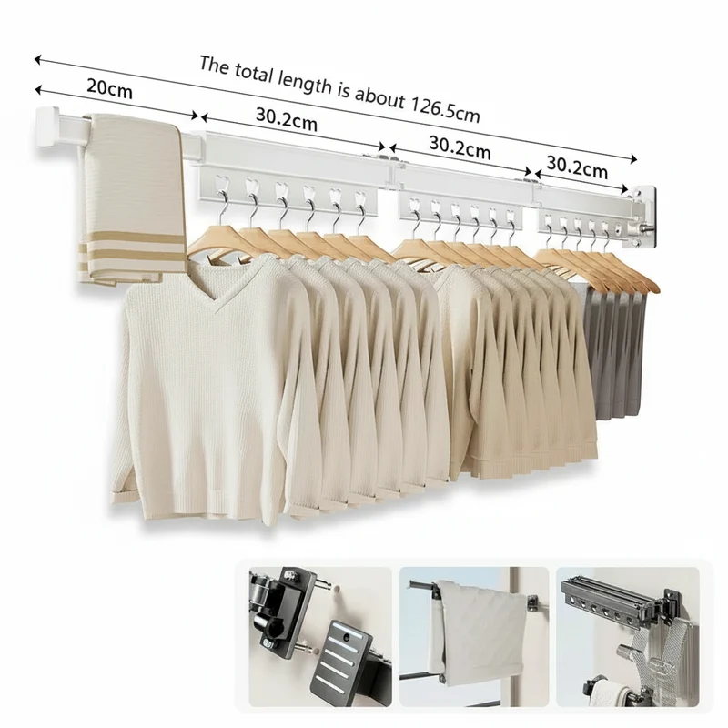 Étendoir à linge mural rétractable en aluminium pliable