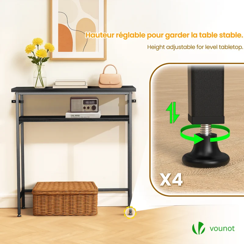 Console table 2 niveaux style industriel en metal et MDF 80x24x80 cm Noir