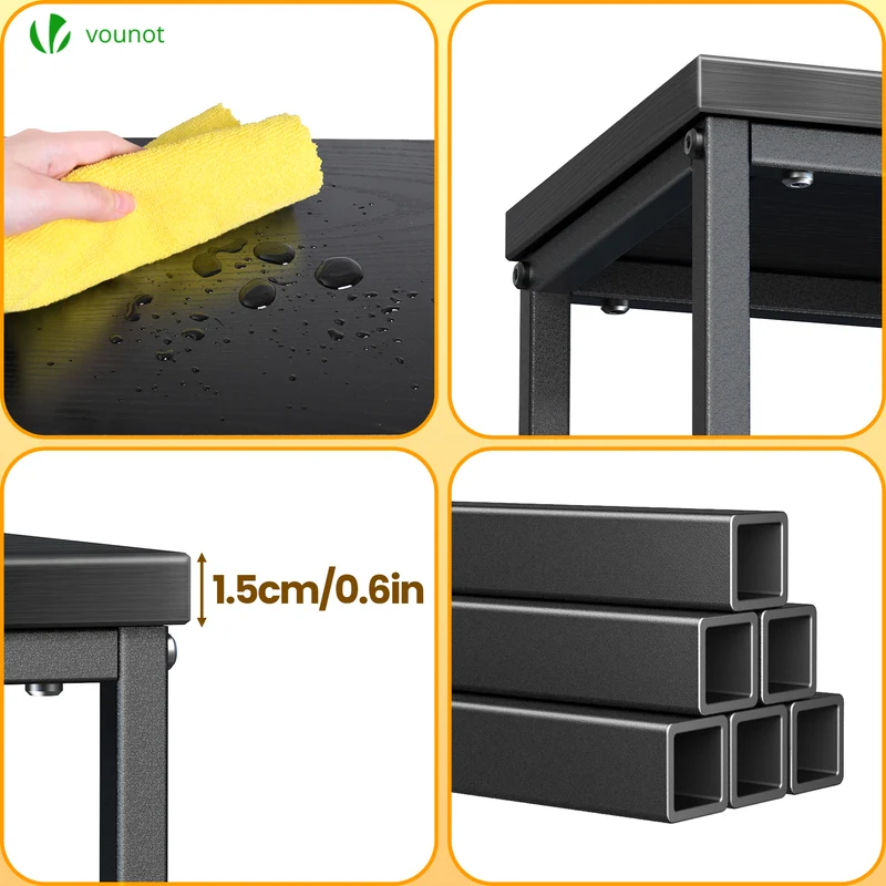 Console table 2 niveaux style industriel en metal et MDF 80x24x80 cm Noir
