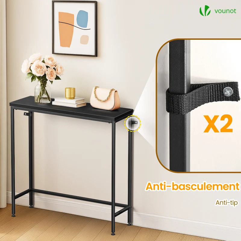 Console table style industriel en metal et MDF 75x24x75 cm Noir