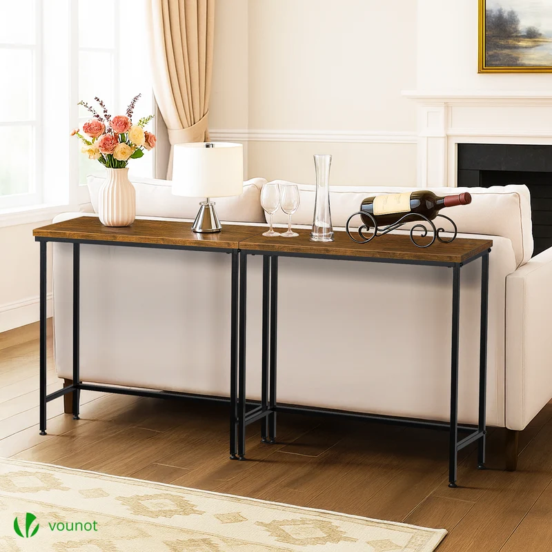 Console table style industriel en metal et MDF 75x24x75 cm Marron