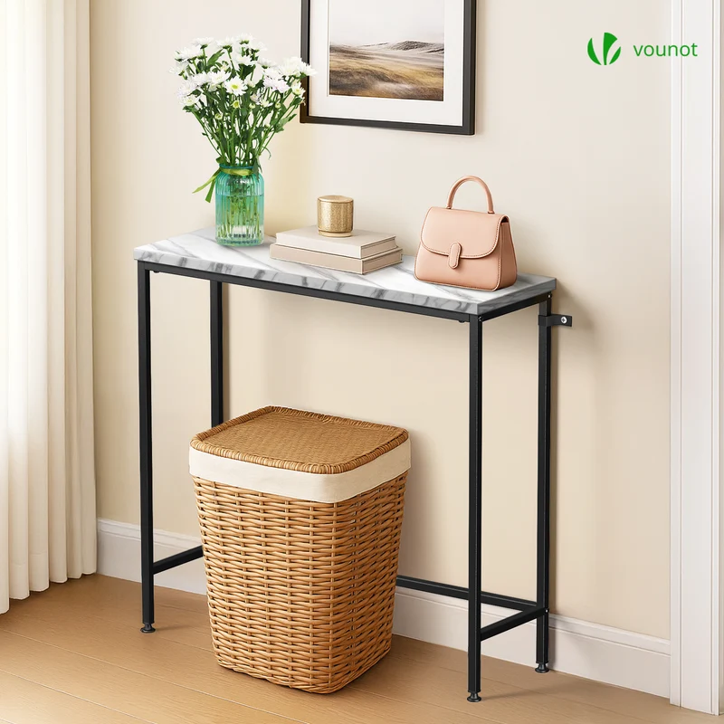Console table style industriel en metal et MDF 75x24x75 cm Blanc