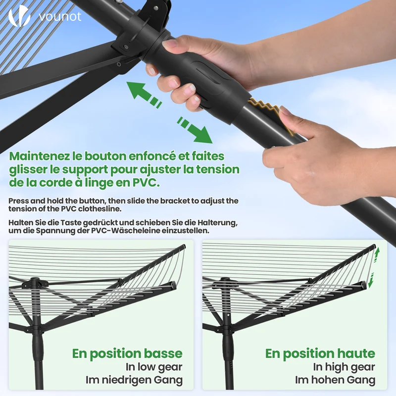 Etendoir a Linge Exterieur Rotatif avec housse de protection et Surface etendage 45m Noir
