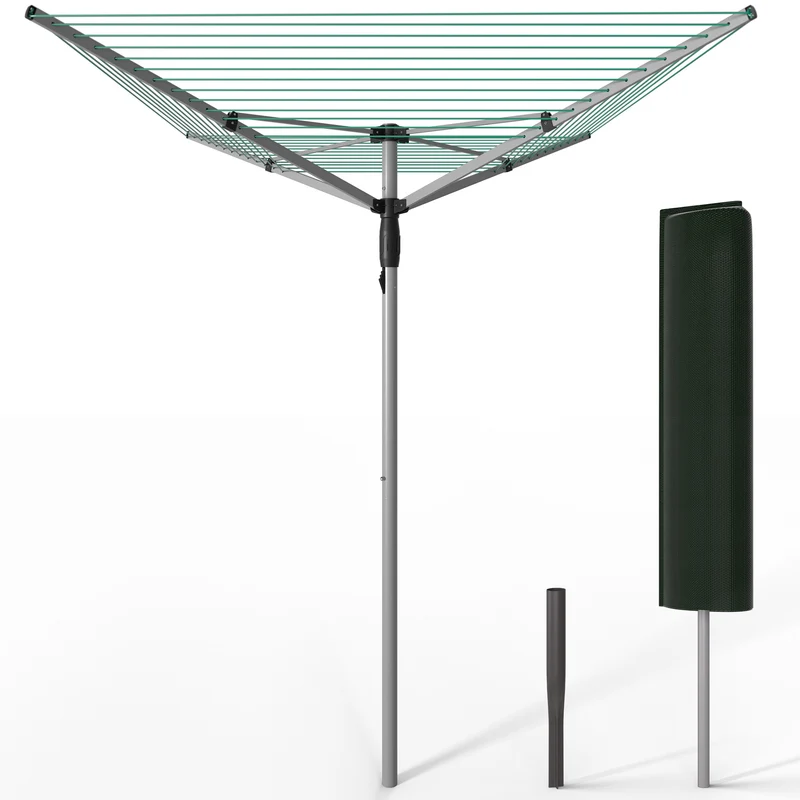 Etendoir a Linge Exterieur Rotatif avec housse de protection et Surface etendage 50m Argent Vert