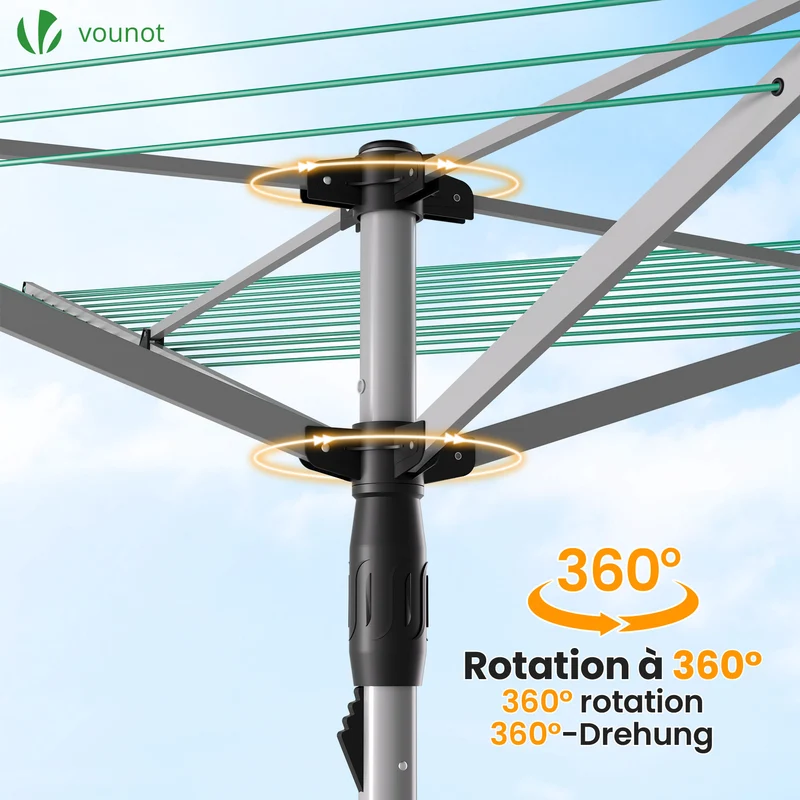 Etendoir a Linge Exterieur Rotatif avec housse de protection et Surface etendage 50m Argent Vert