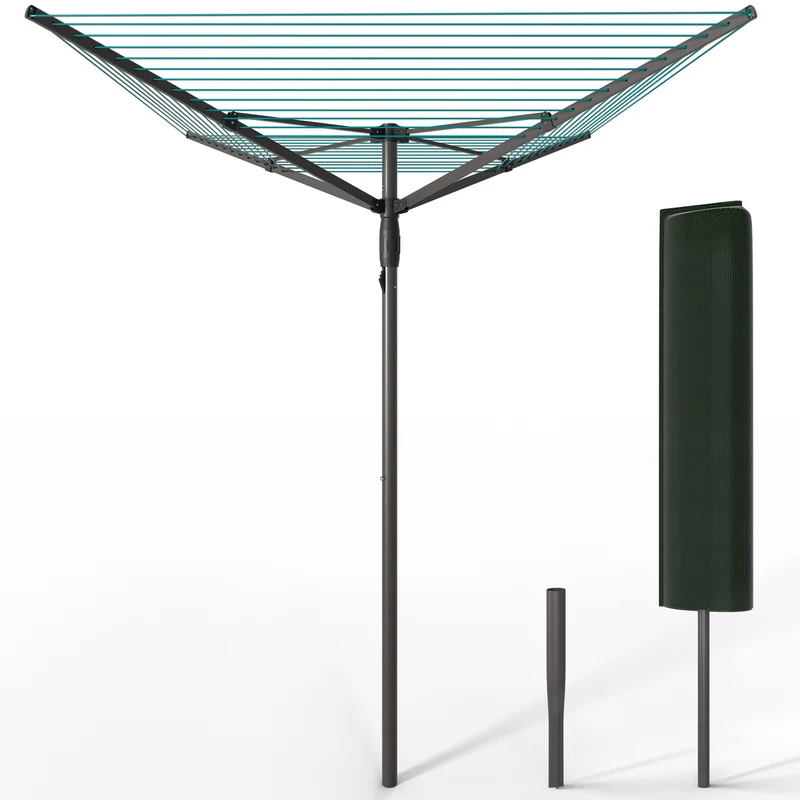 Etendoir a Linge Exterieur Rotatif avec housse de protection et Surface etendage 50m Gris