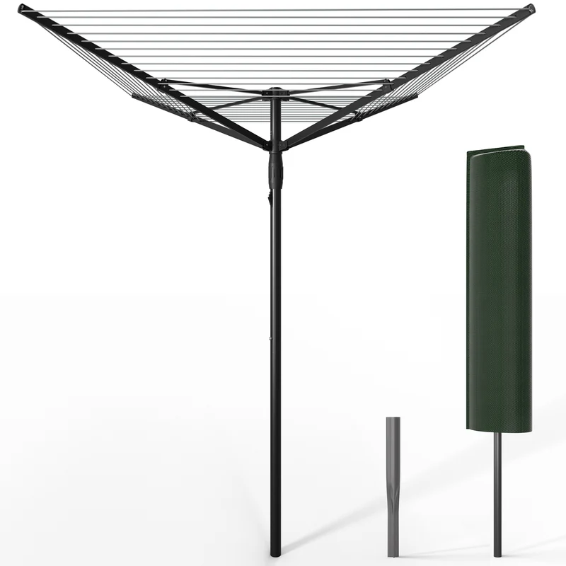 Etendoir a Linge Exterieur Rotatif avec housse de protection et Surface etendage 50m Noir