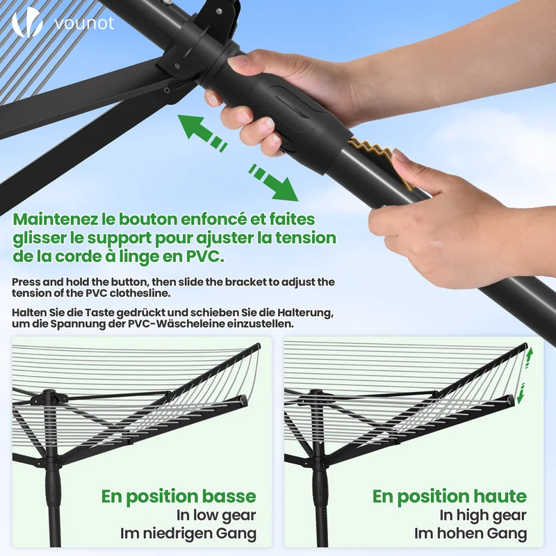 Etendoir a Linge Exterieur Rotatif avec housse de protection et Surface etendage 50m Noir