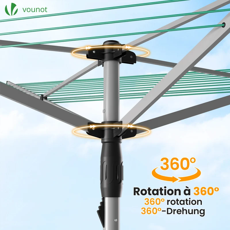 Etendoir a Linge Exterieur Rotatif avec housse de protection et Surface etendage 45m Argent Vert