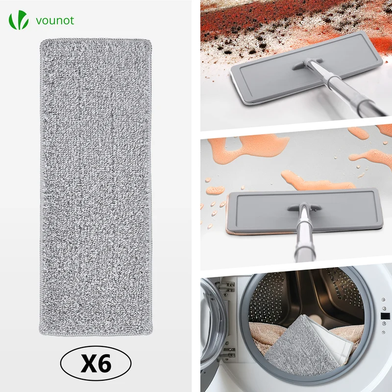 Balai microfibre et Seau Essoreur avec 6 serpillères Réutilisables Balai Plat Double compartiment gris