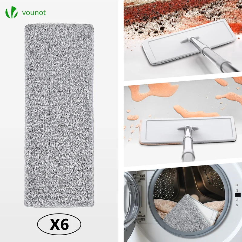 Balai microfibre et Seau Essoreur avec 6 serpillères Réutilisables Balai Plat Double compartiment blanc