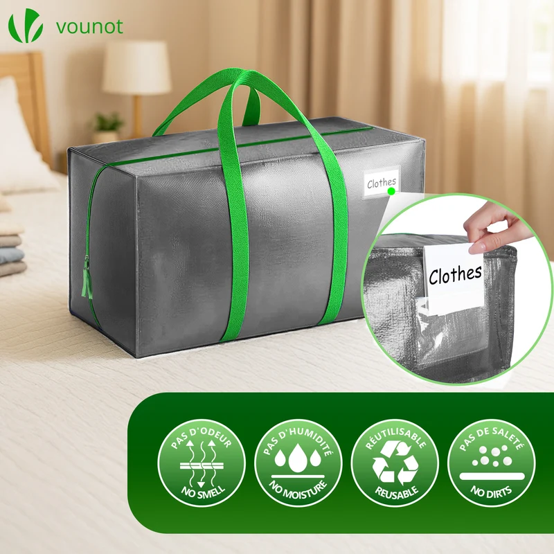Lot de 5 sacs de demenagement grand format avec sangles et poignee gris