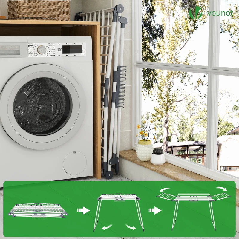 Sechoir a linge etendoir sur pied avec ailes hautes 175x92x106cm Blanc