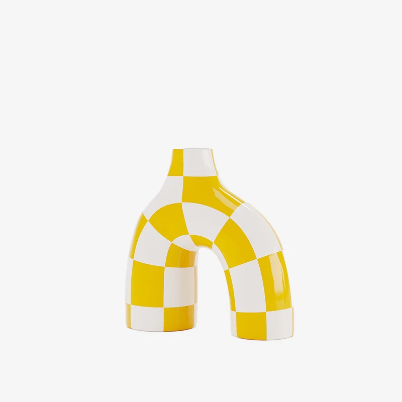 Phoenix - Vase art moderne damier jaune