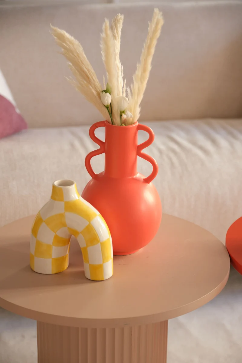 Phoenix - Vase art moderne damier jaune