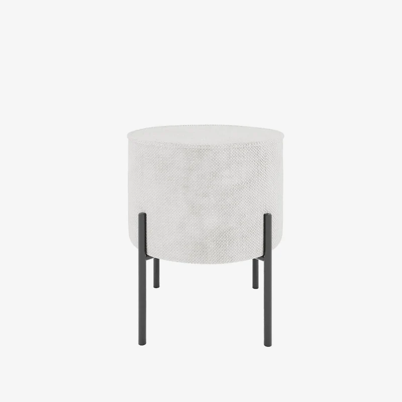 Abel Pouf rond en tissu chenille blanc pieds en m tal
