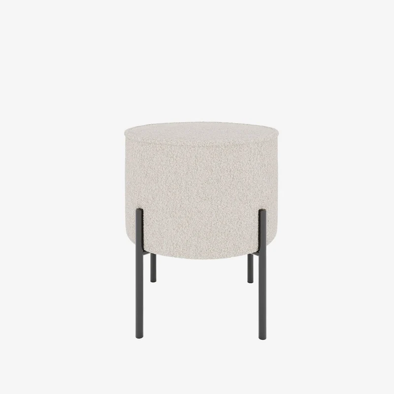 Abel Pouf rond en tissu bouclette cr me pieds en m tal