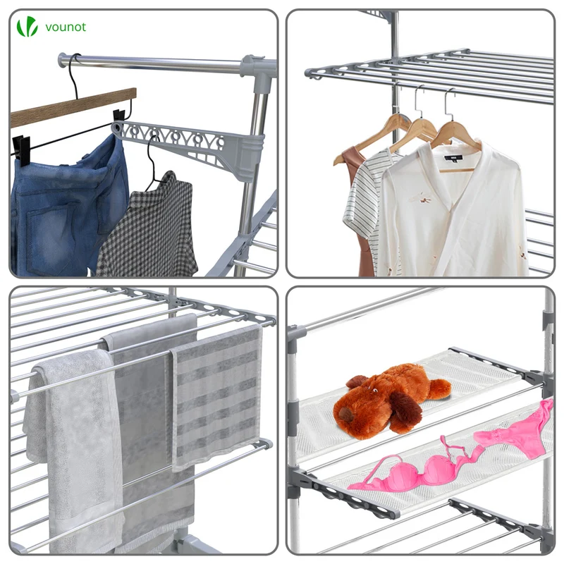 Sechoir a linge etendoir ailes pliables 4 niveaux avec maille