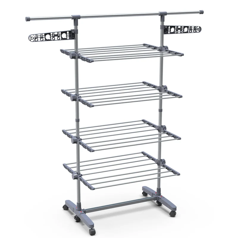Sechoir a linge inox etendoir robuste ailes pliables 4 niveaux