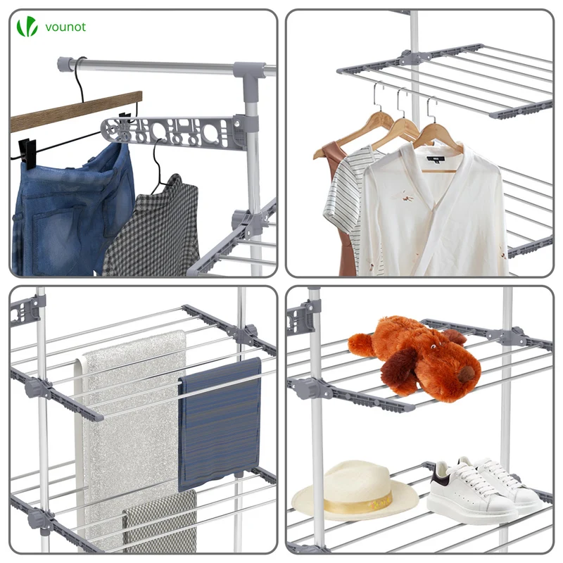 Sechoir a linge inox etendoir robuste ailes pliables 4 niveaux