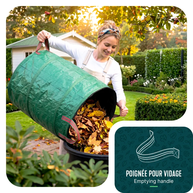 Lot de 3 Sac de Jardin Pop up 170L en Polyéthylène avec Poignées