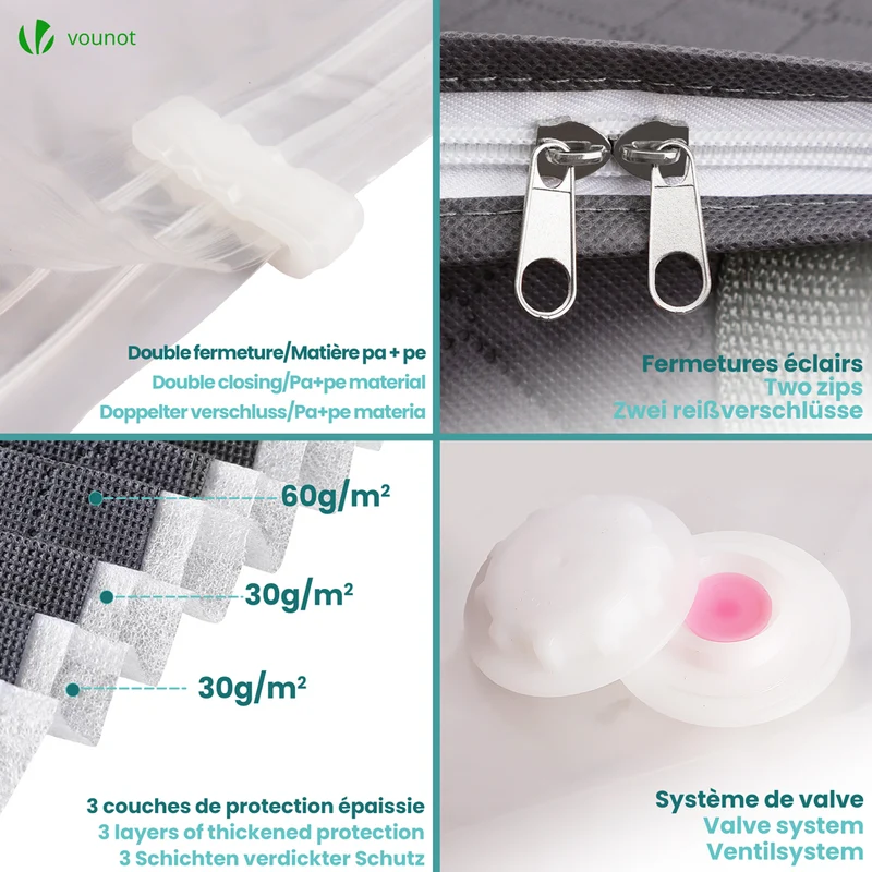 Lot de 9 sac de rangement sous vide Non Tisse XXL gris