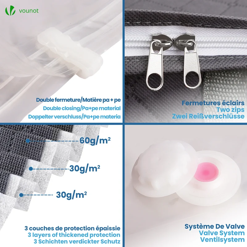 Lot de 7 sac de rangement sous vide Non Tisse XXL gris