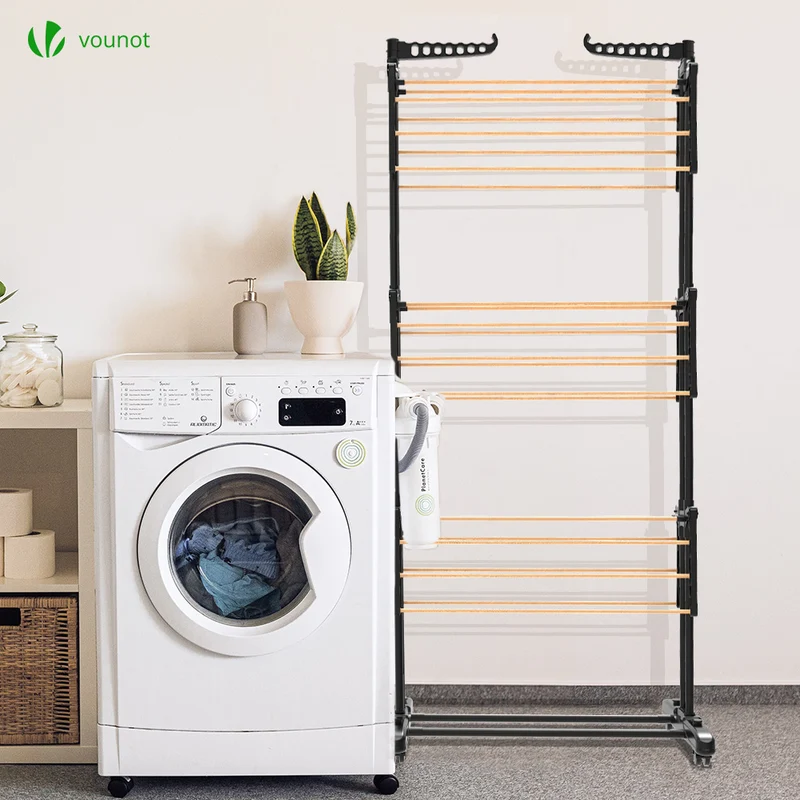 Sechoir a linge etendoir pliable 3 niveaux style bois noir