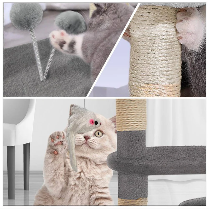 Arbre à Chat 112cm avec Griffoir Plateforme Niche L Gris