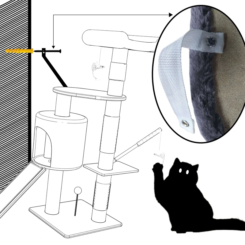 Arbre à Chat 112cm avec Griffoir Plateforme Niche L Gris