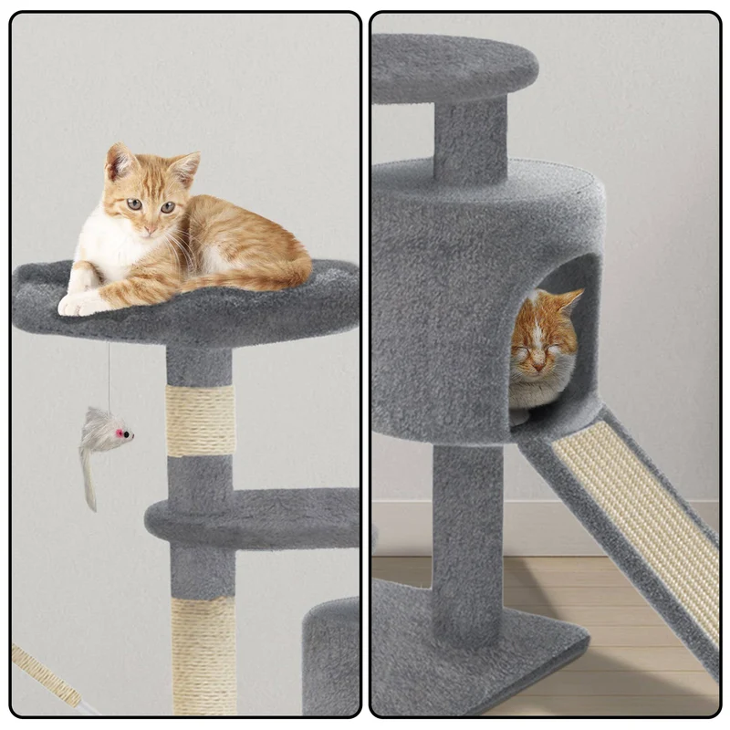 Arbre à Chat 112cm avec Griffoir Plateforme Niche L Gris
