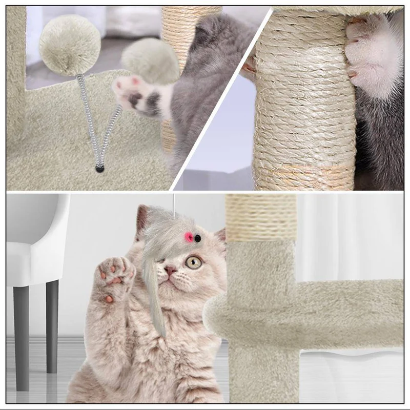 Arbre à Chat 112cm avec Griffoir Plateforme Niche L Beige
